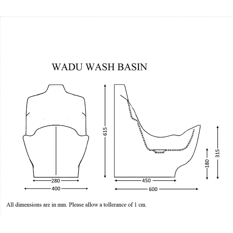 EVOLVE - Ablution Wudu Wash Basin with Heavy Duty Chrome Chair Long Tap and Trap Waste - WuduKhana at Home