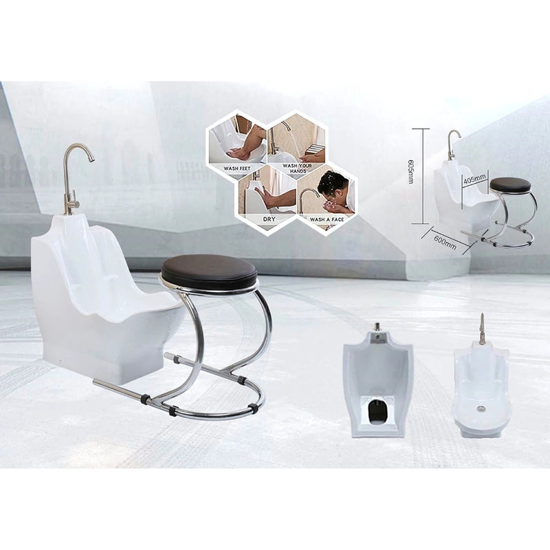 EVOLVE - Ablution Wudu Wash Basin with Heavy Duty Chrome Chair Long Tap and Trap Waste - WuduKhana at Home