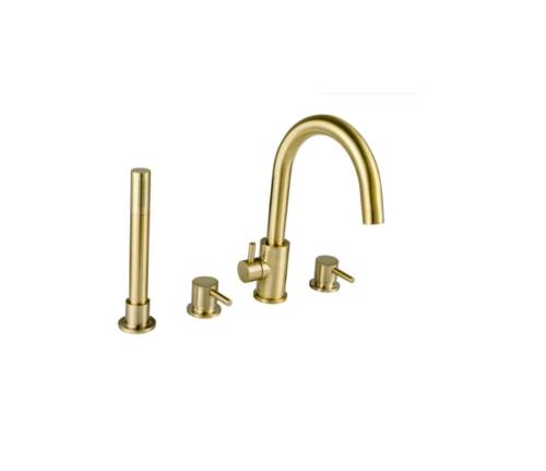 TREVISO (4 Hole)- Deck Mounted Bath Mixer with Kit- BRUSHED GOLD
