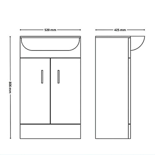 Bathroom Vanity Unit Basin Storage Cupboard Furniture Gloss White Modern 520mm