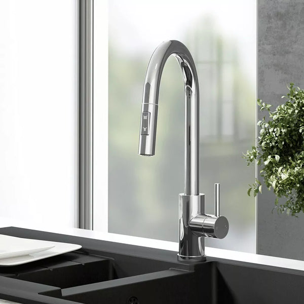 Chrome Pull Out Kitchen Mixer Tap Dual Spray Swivel Spout Single Lever Brass