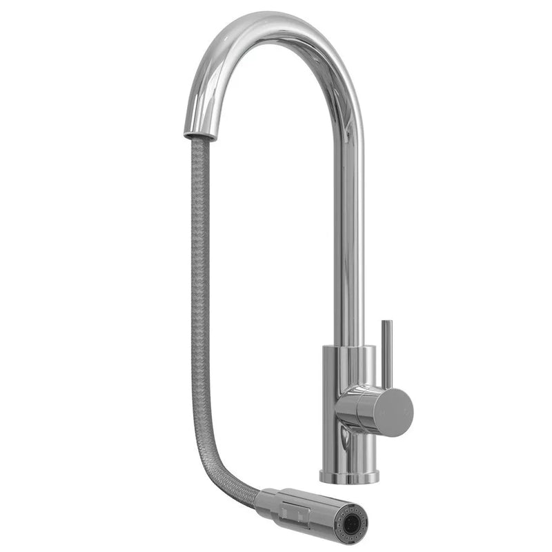 Chrome Pull Out Kitchen Mixer Tap Dual Spray Swivel Spout Single Lever Brass