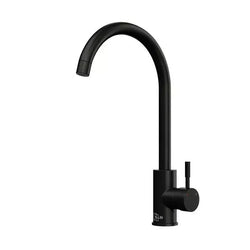 Matt Black Kitchen Mixer Tap with Single Lever Handle & Round Swan Neck Spout