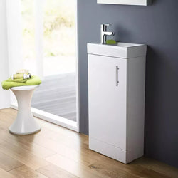 Floor Standing Vanity Unit & Basin Sink Bathroom Cloakrooom Compact 400mm White