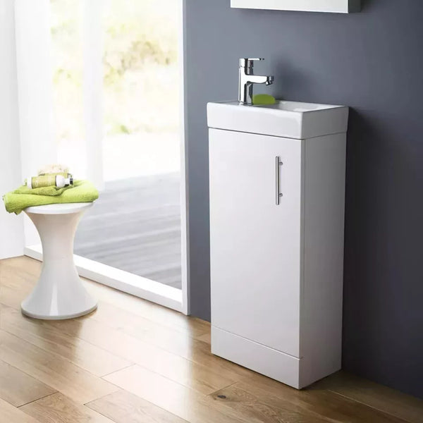 Floor Standing Vanity Unit & Basin Sink Bathroom Cloakrooom Compact 400mm White