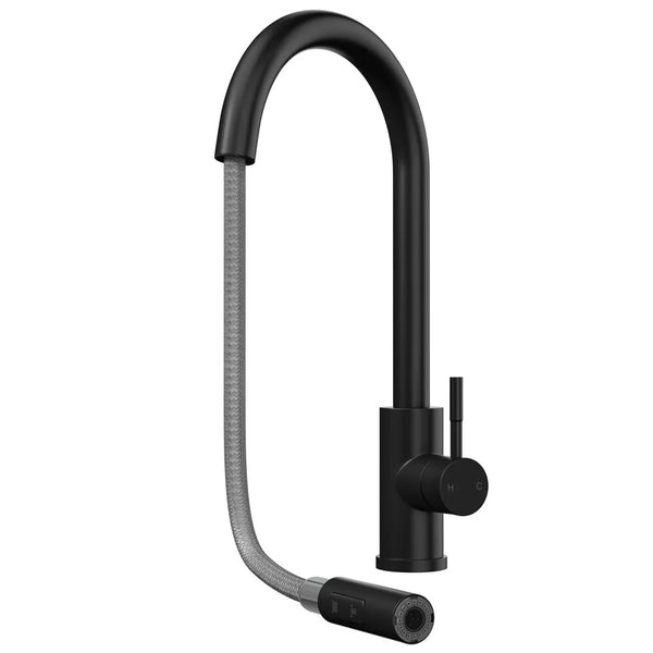 Matt Black Pull Out Kitchen Mixer Tap Dual Spray Swivel Spout Single Lever Brass