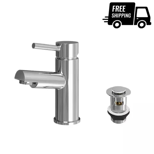 MODERN BASIN MIXER TAP + WASTE ROUND CHROME,BATHROOM