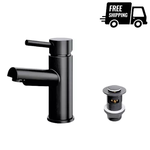 MODERN BASIN MIXER TAP + WASTE ROUND MATT BLACK BATHROOM
